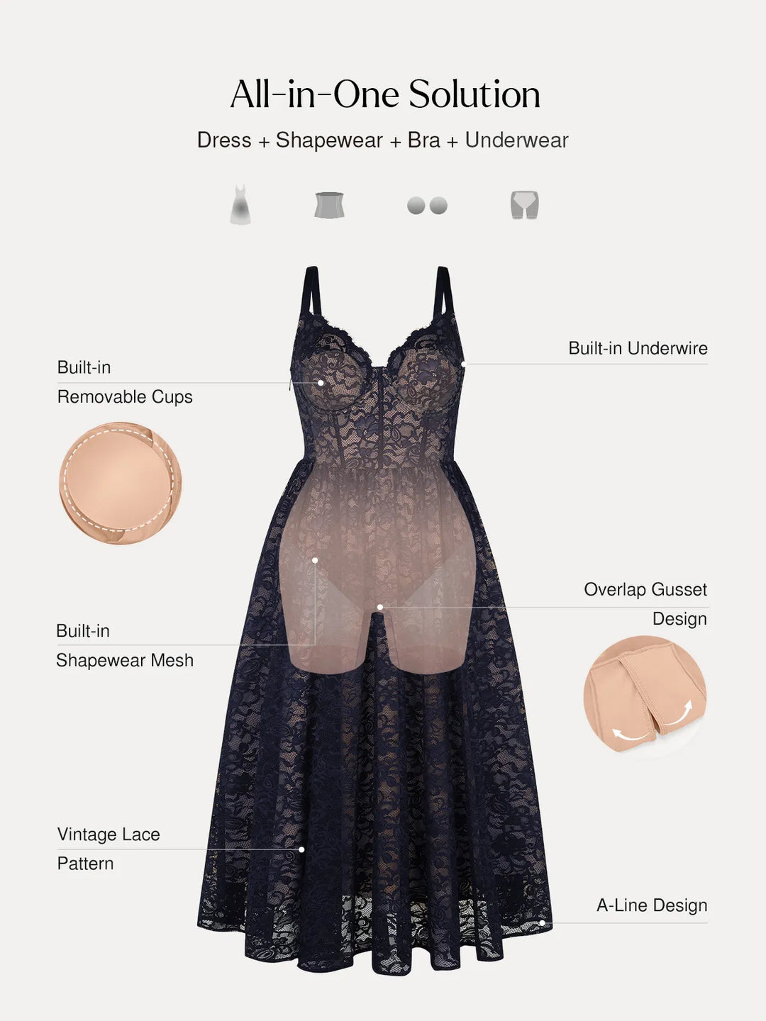 Popilush® Shapewear Lace Corset A-Line Maxi Dress