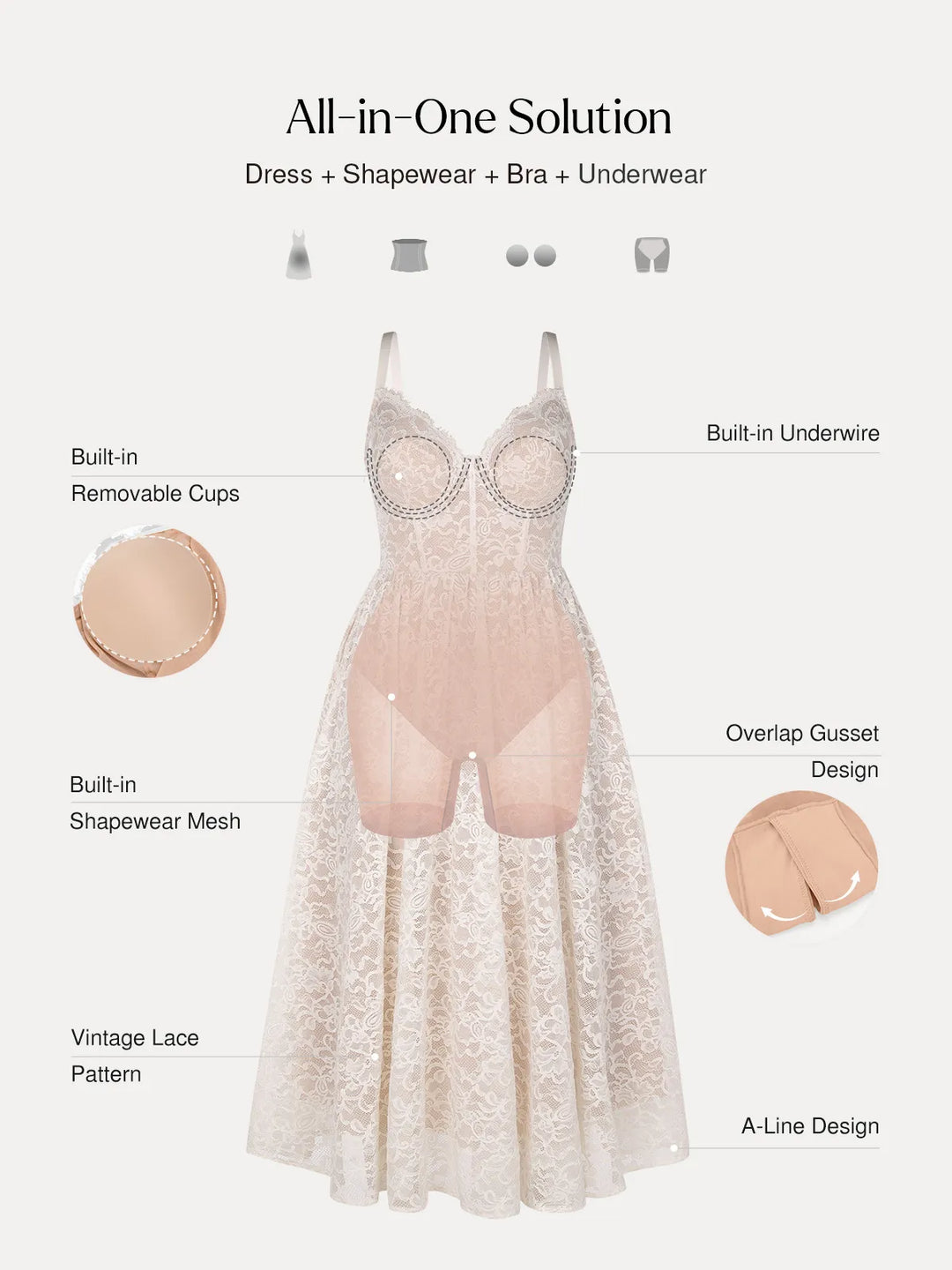Popilush® Shapewear Lace Corset A-Line Maxi Dress