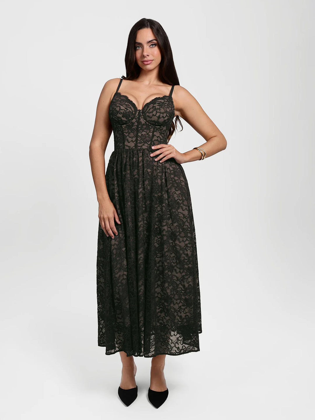 Popilush® Black / 3XL Shapewear Lace Corset A-Line Maxi Dress