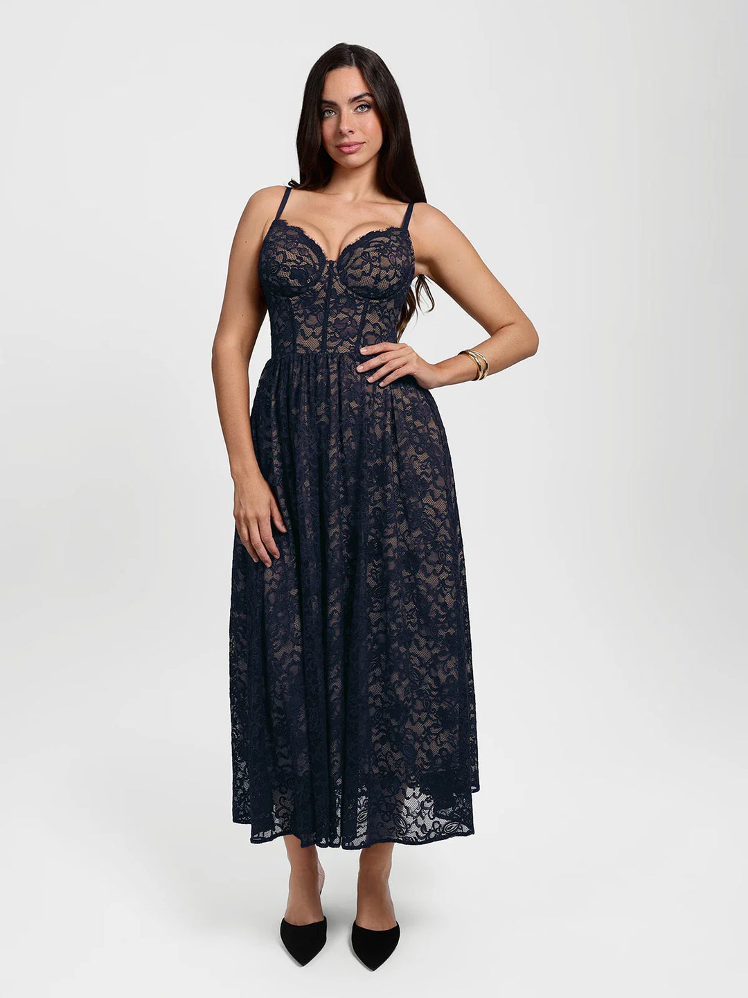 Popilush® Blue / XS Shapewear Lace Corset A-Line Maxi Dress