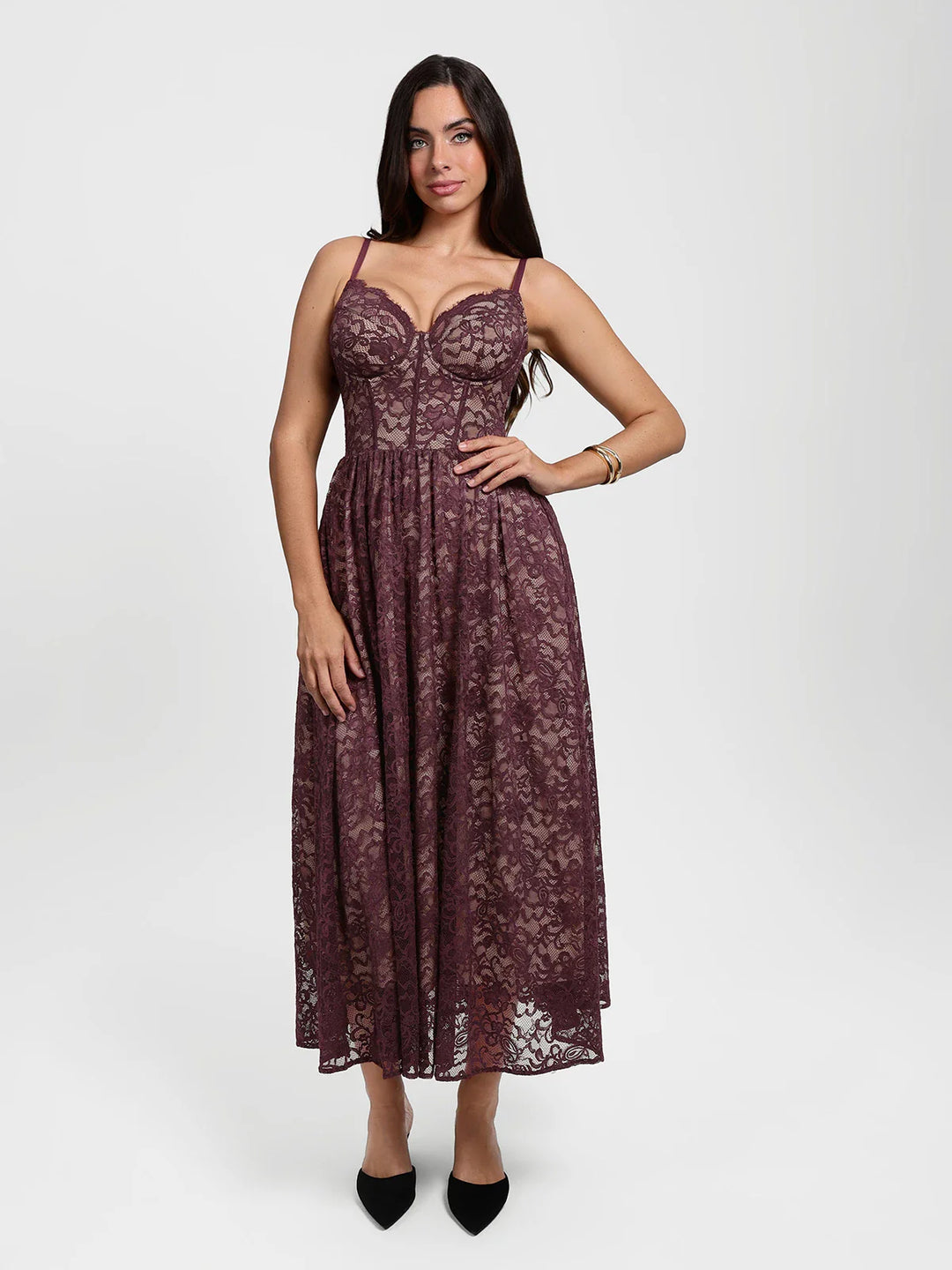 Popilush® Pink / XS Shapewear Lace Corset A-Line Maxi Dress