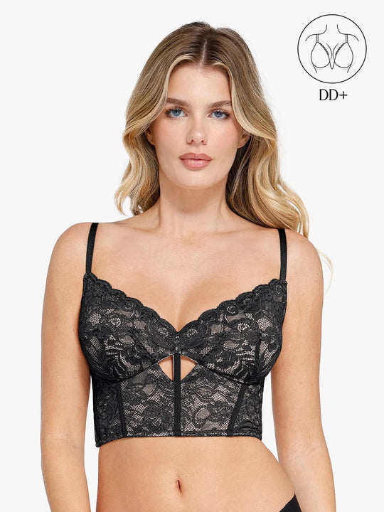 Popilush® lace bra, supporting DD+ bust, featuring a cutout design