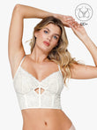 Full coverage white lace longline underwire bra with cutout and DD+ support.