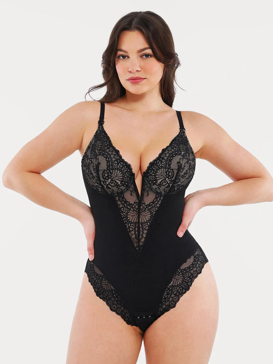 Popilush® Sexy Tops Body Shaper Shapewear Lace Deep V-Neck Sculpting Thong Bodysuit