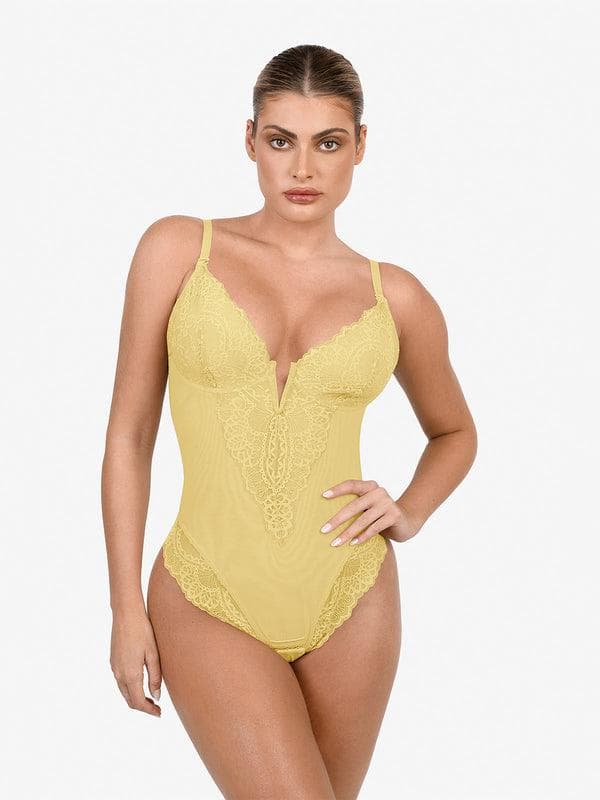 Shapewear Lace Deep V-Neck Sculpting Thong Bodysuit – Popilush