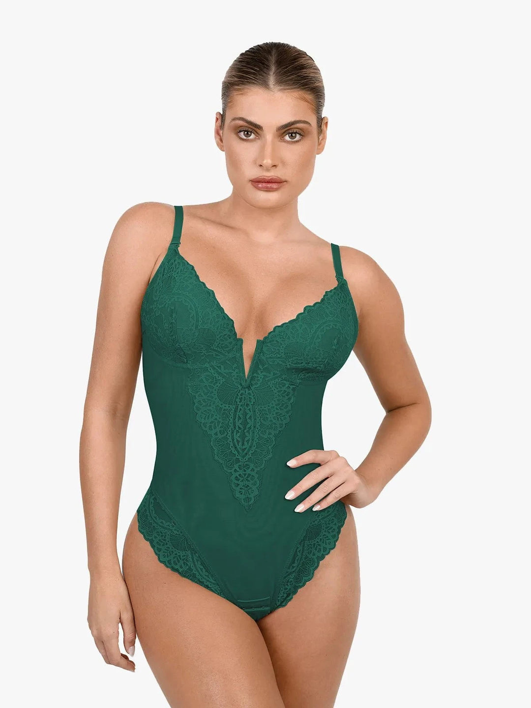 Popilush® Sexy Tops Body Shaper Green / S Shapewear Lace Deep V-Neck Sculpting Thong Bodysuit