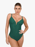 Popilush® Sexy Tops Body Shaper Green / S Shapewear Lace Deep V-Neck Sculpting Thong Bodysuit