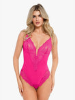 Popilush® Sexy Tops Body Shaper Hibiscus Pink / S Shapewear Lace Deep V-Neck Sculpting Thong Bodysuit
