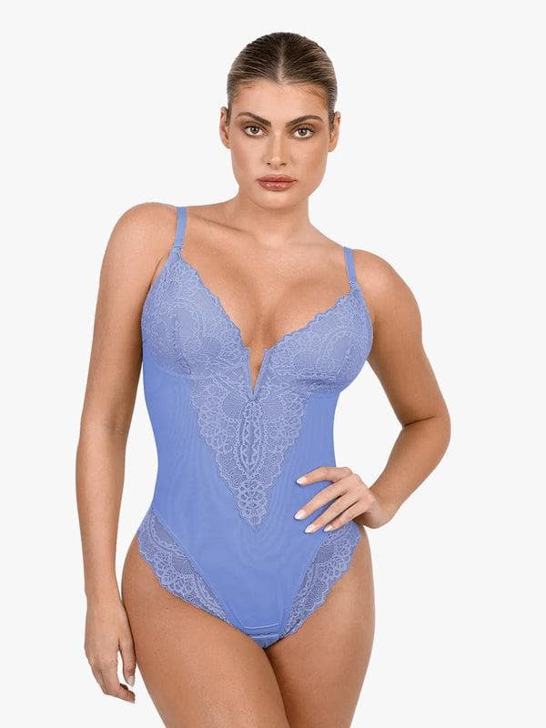 Shapewear Lace Deep V-Neck Sculpting Thong Bodysuit – Popilush