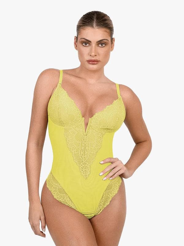 Shapewear Lace Deep V-Neck Sculpting Thong Bodysuit – Popilush