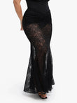 Black lace fishtail maxi skirt with ruched waist detail