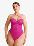 Popilush® Shapewear Lace-Up Corset Bodysuit with Removable Straps