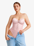 Popilush® Shapewear Lace-Up Corset Bodysuit with Removable Straps