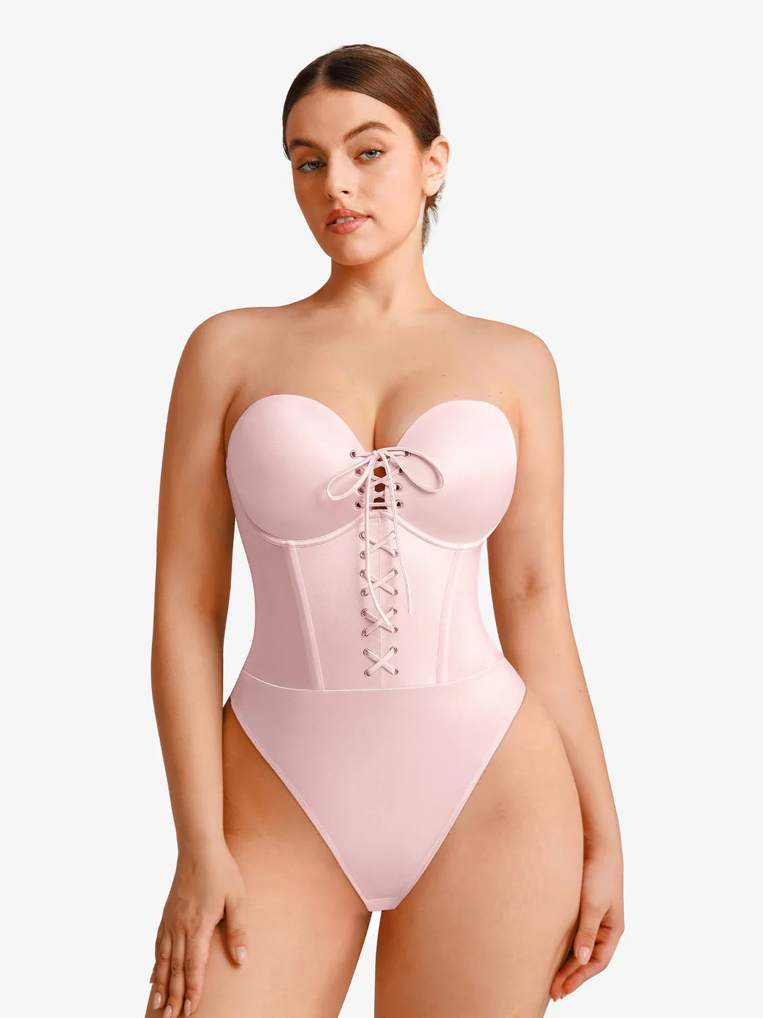 Popilush® Shapewear Lace-Up Corset Bodysuit with Removable Straps