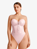 Popilush® Shapewear Lace-Up Corset Bodysuit with Removable Straps