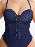 Popilush® Shapewear Lace-Up Corset Bodysuit with Removable Straps