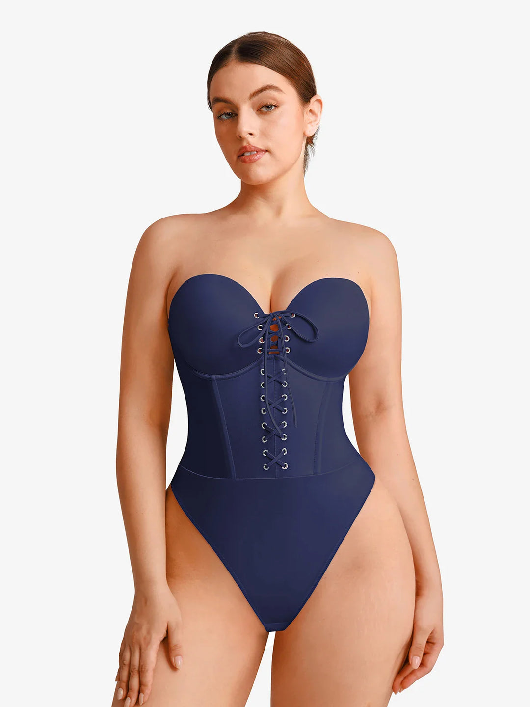 Popilush® Shapewear Lace-Up Corset Bodysuit with Removable Straps