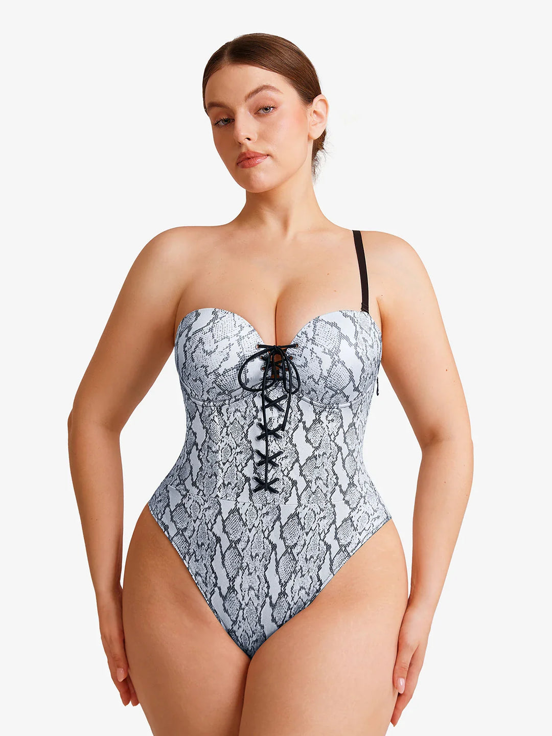 Popilush® Shapewear Lace-Up Corset Bodysuit with Removable Straps