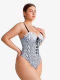 Popilush® Shapewear Lace-Up Corset Bodysuit with Removable Straps