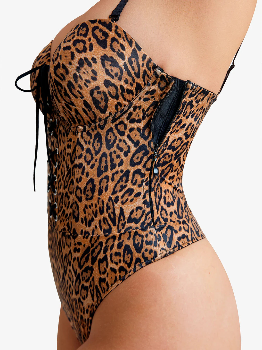Popilush® Shapewear Lace-Up Corset Bodysuit with Removable Straps