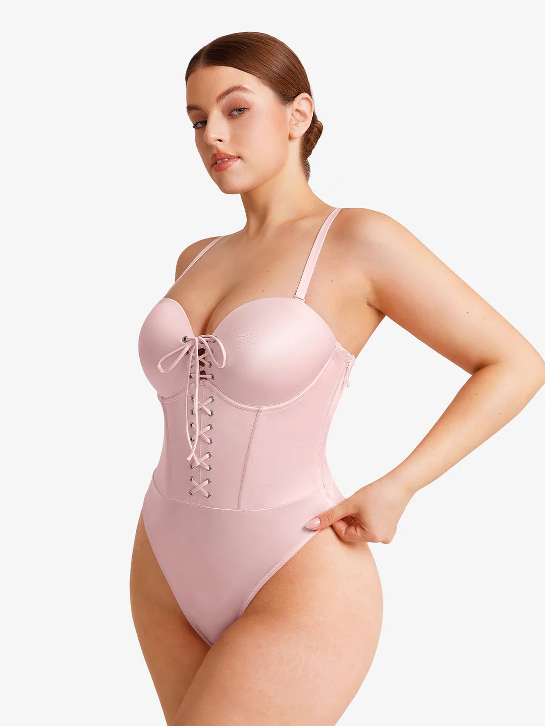 Popilush® Shapewear Lace-Up Corset Bodysuit with Removable Straps