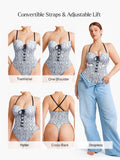 Popilush® Shapewear Lace-Up Corset Bodysuit with Removable Straps
