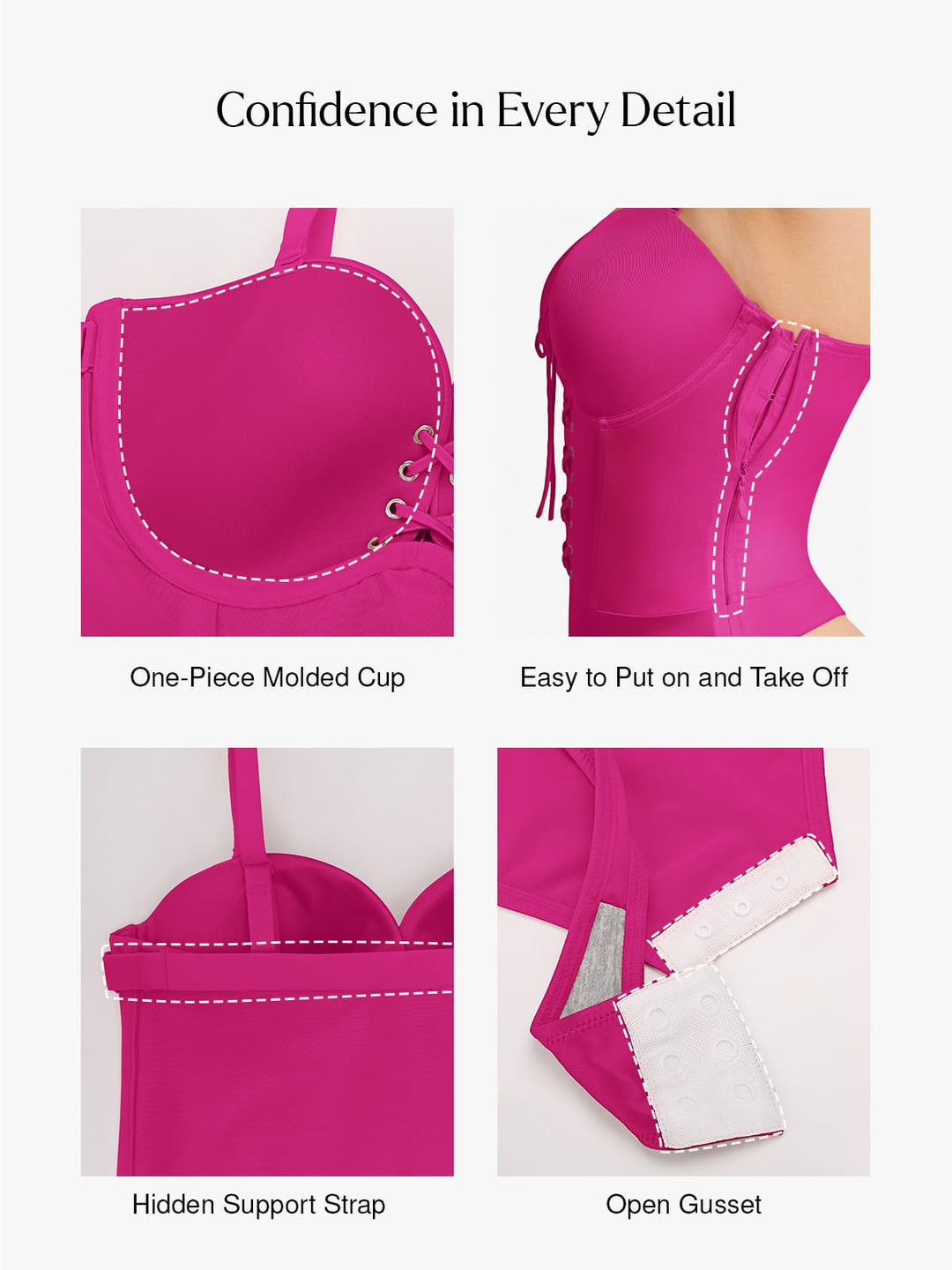 Popilush® Shapewear Lace-Up Corset Bodysuit with Removable Straps