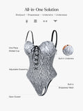 Popilush® Shapewear Lace-Up Corset Bodysuit with Removable Straps
