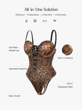 Popilush® Shapewear Lace-Up Corset Bodysuit with Removable Straps