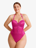 Popilush® Shapewear Lace-Up Corset Bodysuit with Removable Straps