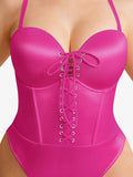 Popilush® Shapewear Lace-Up Corset Bodysuit with Removable Straps