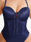 Popilush® Shapewear Lace-Up Corset Bodysuit with Removable Straps