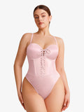 Popilush® Shapewear Lace-Up Corset Bodysuit with Removable Straps
