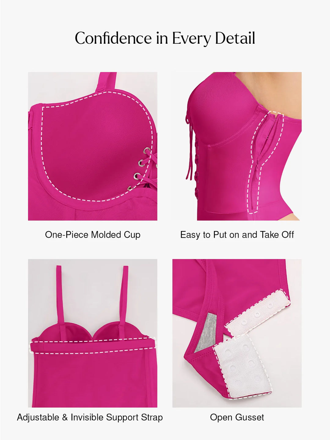 Popilush® Shapewear Lace-Up Corset Bodysuit with Removable Straps