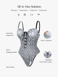 Popilush® Shapewear Lace-Up Corset Bodysuit with Removable Straps