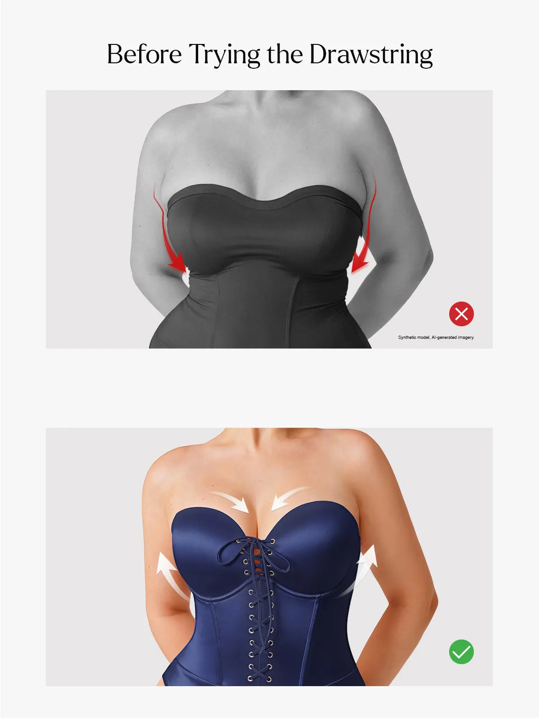Popilush® Shapewear Lace-Up Corset Bodysuit with Removable Straps
