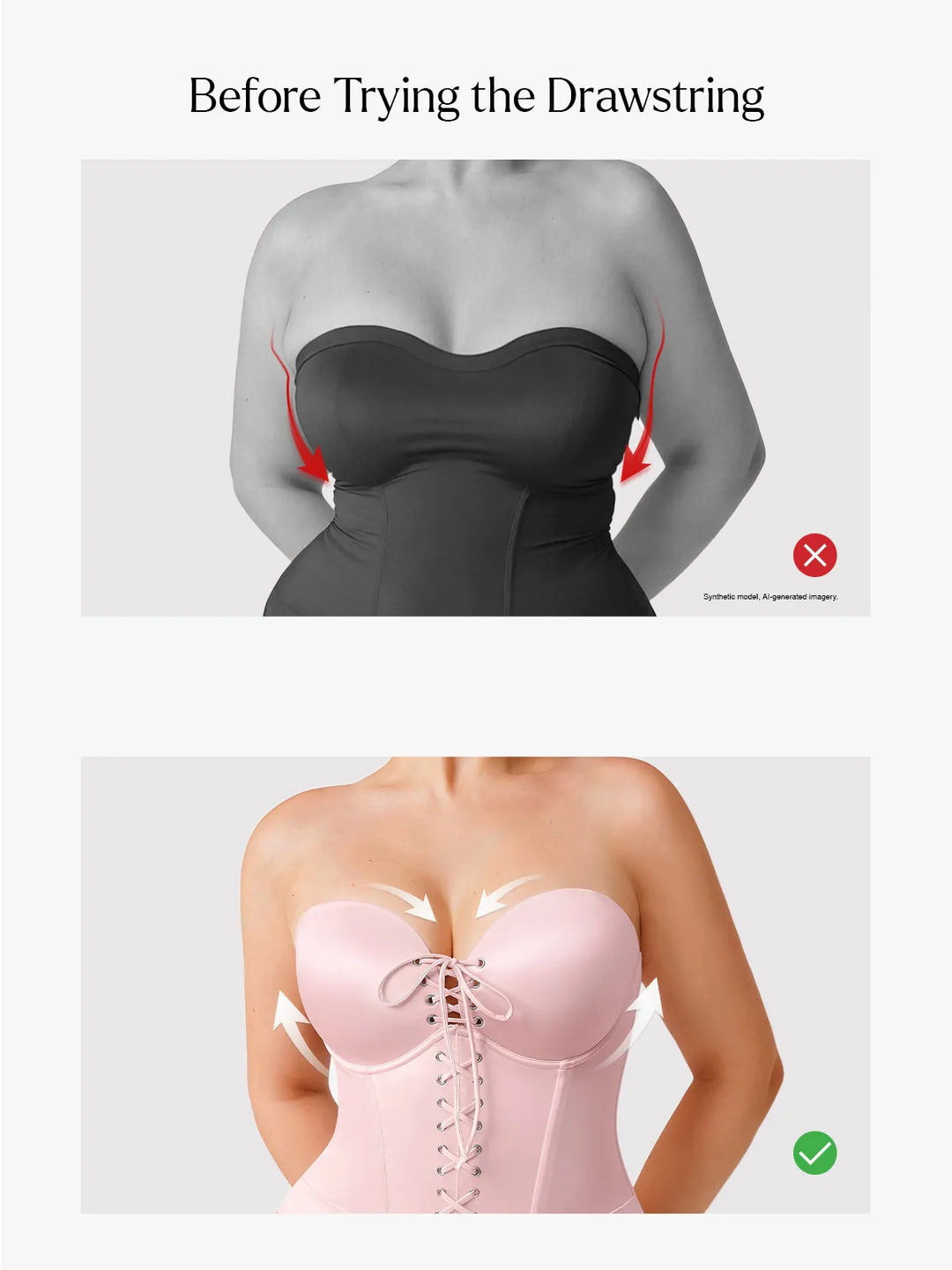 Popilush® Shapewear Lace-Up Corset Bodysuit with Removable Straps