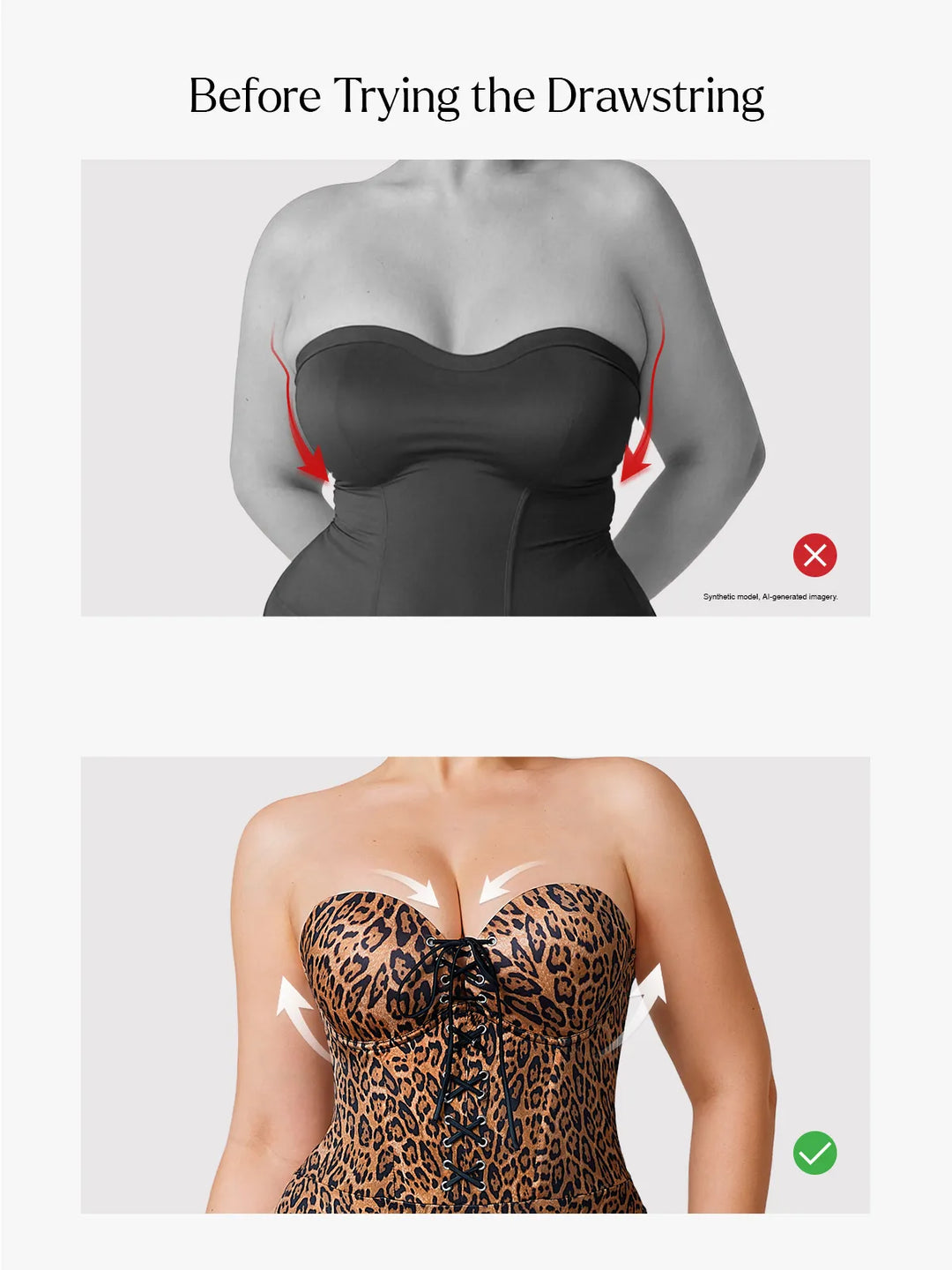 Popilush® Shapewear Lace-Up Corset Bodysuit with Removable Straps