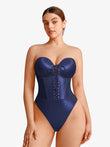 Popilush® Dark Blue / XS Shapewear Lace-Up Corset Bodysuit with Removable Straps