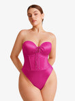 Popilush® Fuchsia / XS Shapewear Lace-Up Corset Bodysuit with Removable Straps