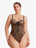 Popilush® Leopard / XS Shapewear Lace-Up Corset Bodysuit with Removable Straps