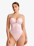 Popilush® Nude Pink / XS Shapewear Lace-Up Corset Bodysuit with Removable Straps
