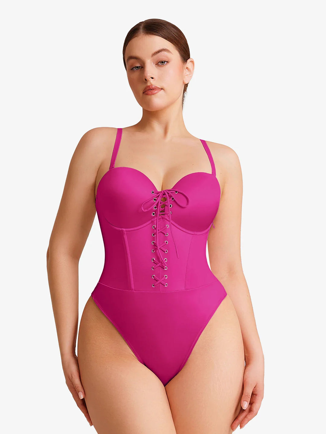 Popilush® Purple / XS Shapewear Lace-Up Corset Bodysuit with Removable Straps