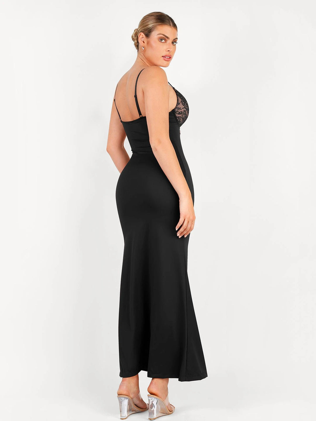 Lace V-Neck Slimming Maxi Dress | Built-In Shapewear - Popilush Lace V-Neck Slimming Maxi Dress | Built-In Shapewear - Popilush