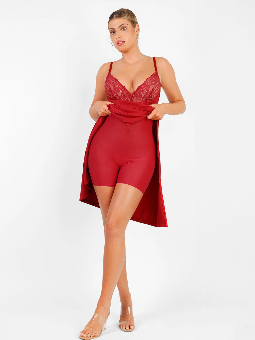 Lace V-Neck Slimming Maxi Dress | Built-In Shapewear - Popilush Lace V-Neck Slimming Maxi Dress | Built-In Shapewear - Popilush