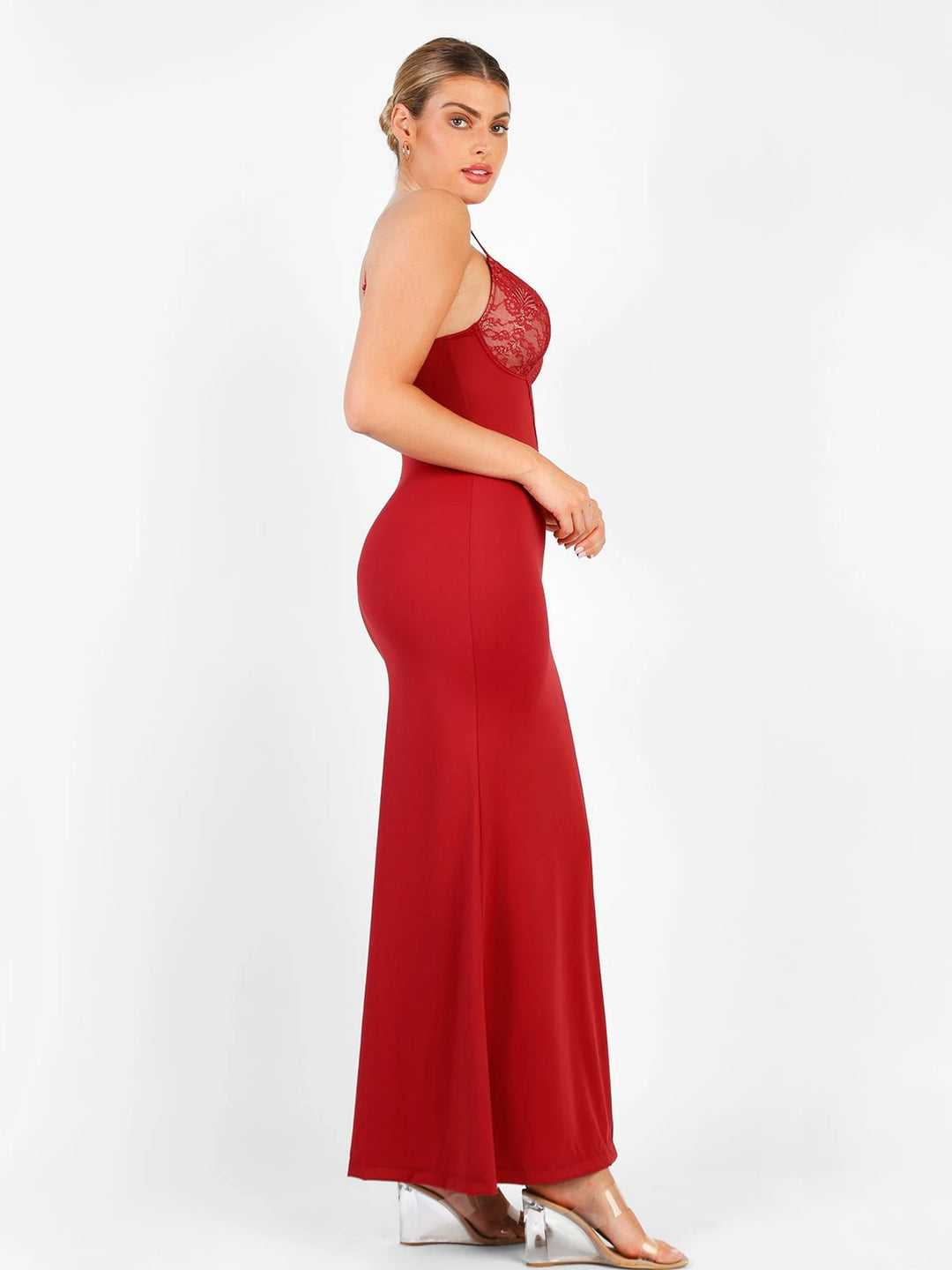 Lace V-Neck Slimming Maxi Dress | Built-In Shapewear - Popilush Lace V-Neck Slimming Maxi Dress | Built-In Shapewear - Popilush