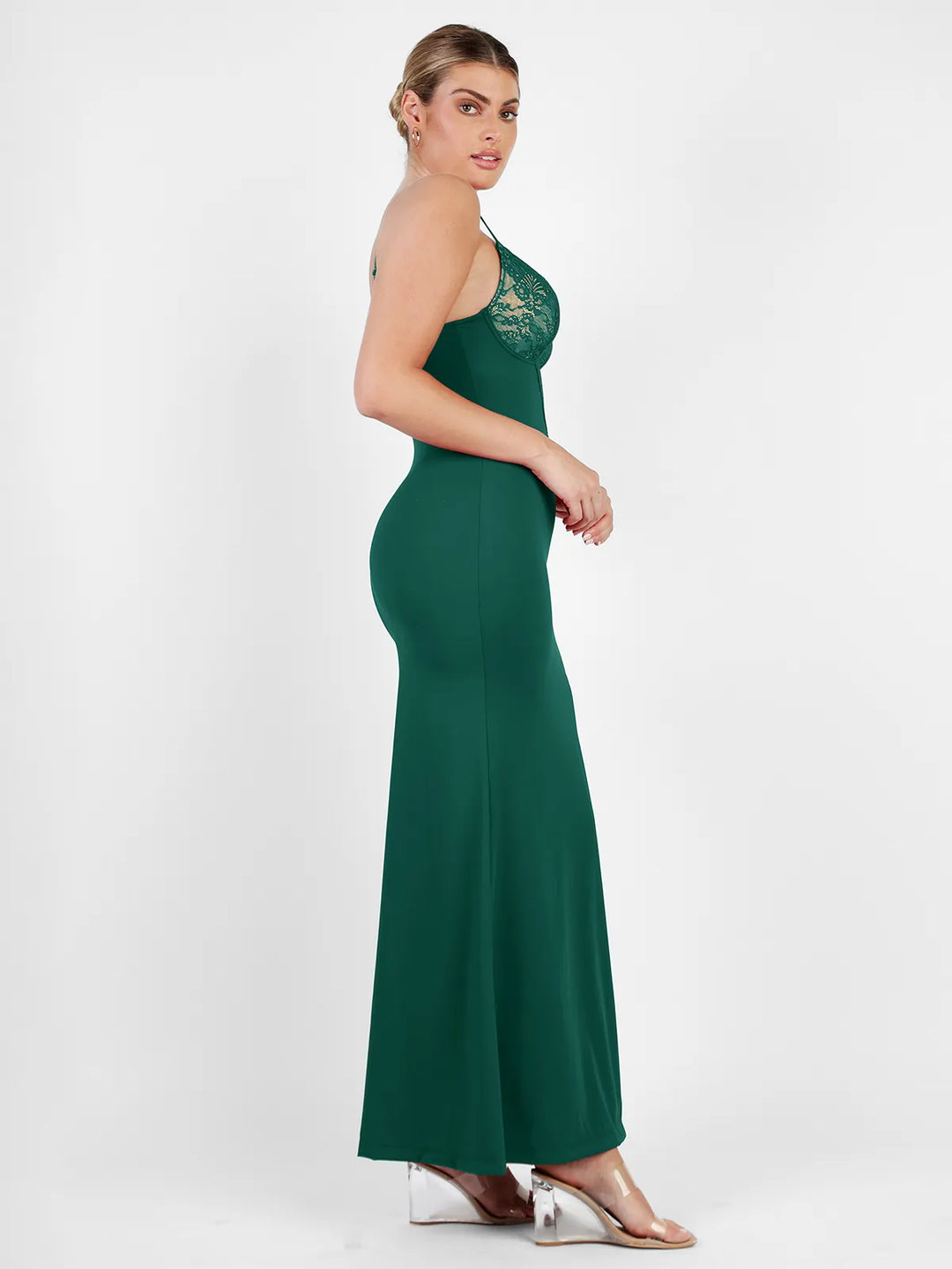 Popilush® Party Bodycon Summer Dress Shapewear Lace V Neck Side Slit Slimming Maxi Slip Dress