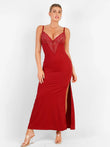 Popilush® Party Bodycon Summer Dress Red / S Shapewear Lace V Neck Side Slit Slimming Maxi Slip Dress