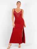 Popilush® Party Bodycon Summer Dress Red / S Shapewear Lace V Neck Side Slit Slimming Maxi Slip Dress