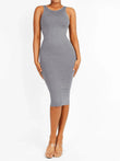 Grey seamless U-back shapewear midi dress with tummy control